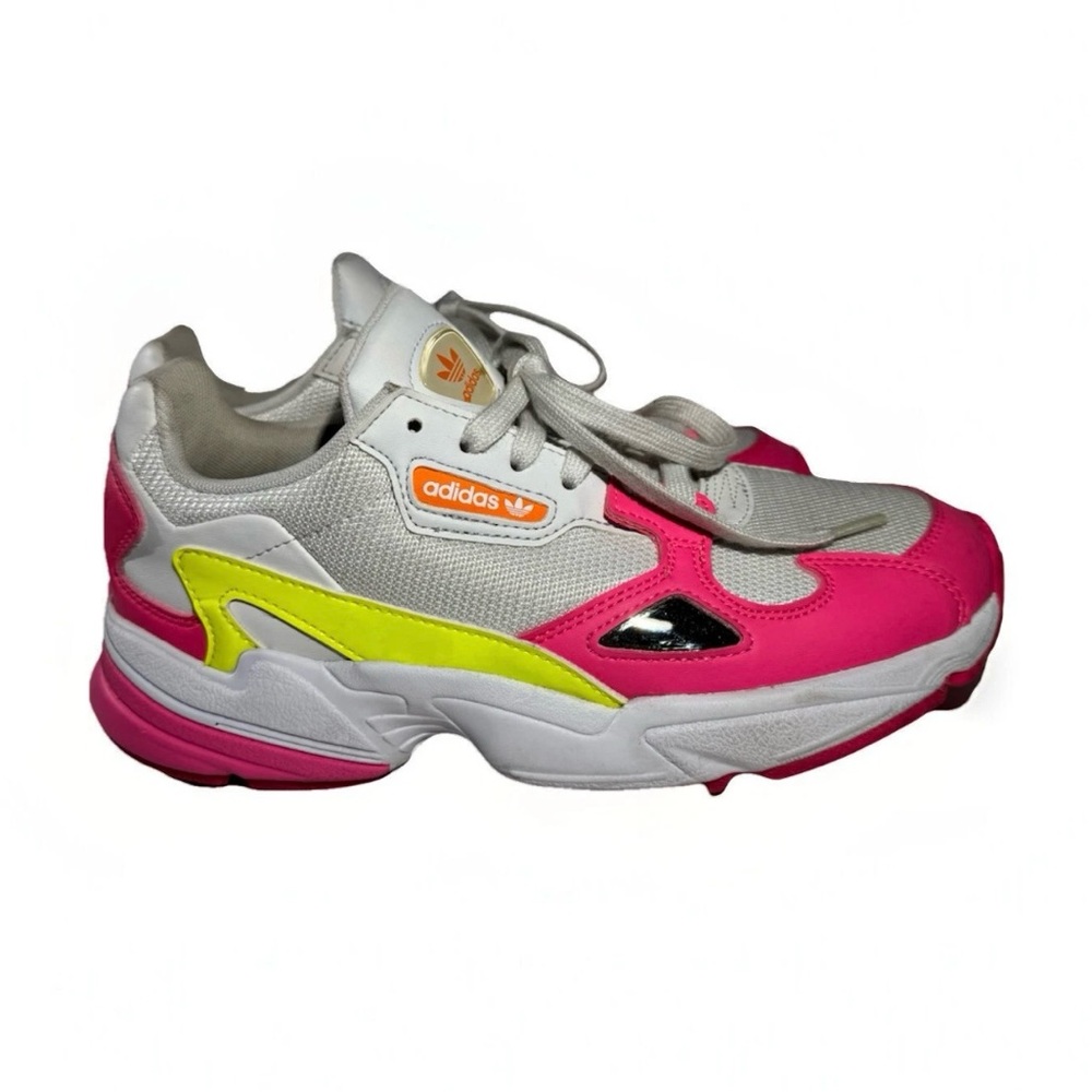Adidas original falcon women’s size 8 pink yellow & white